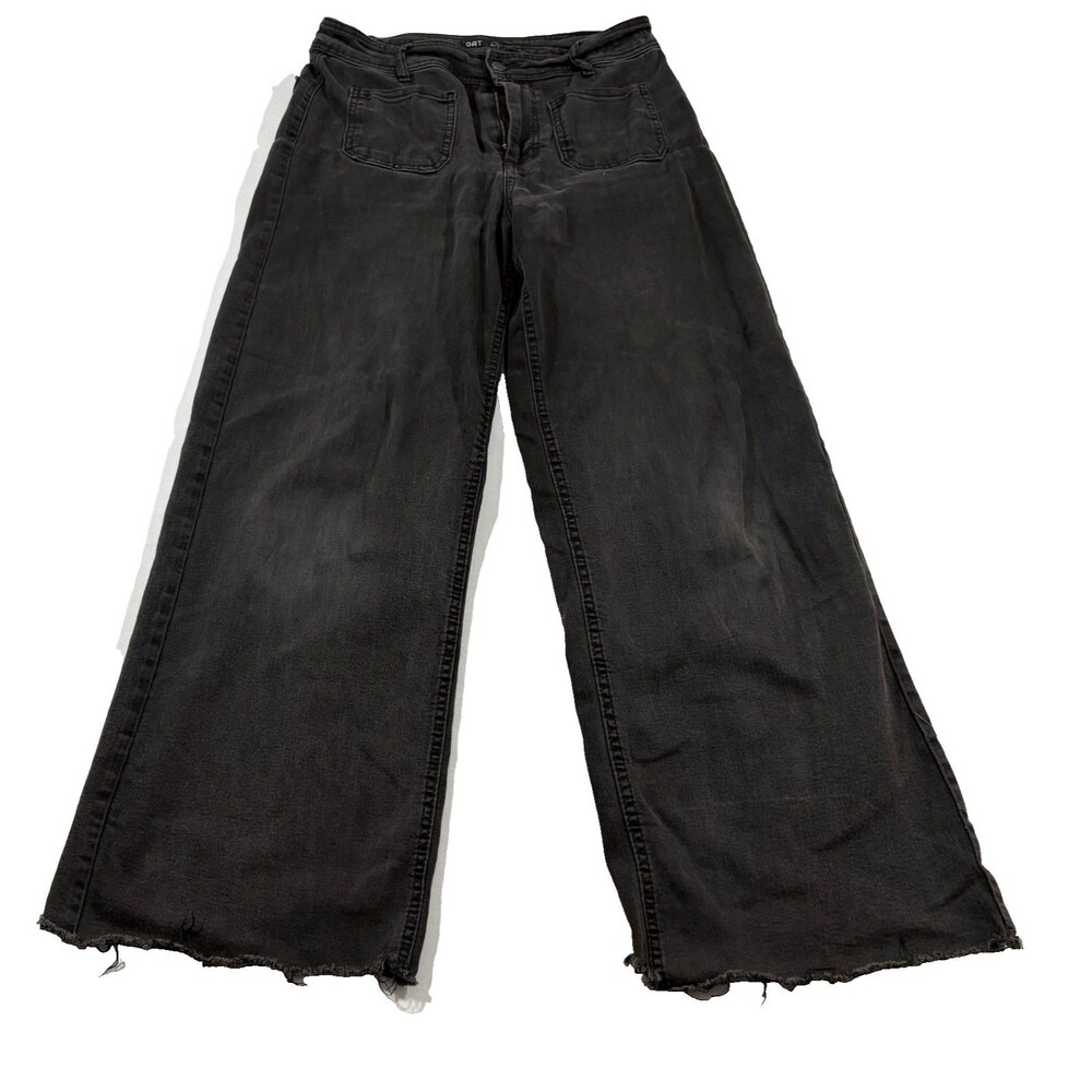 Oat New York Jeans Womens Black Pants Straight Wide Leg Fray Retro Boho Sz 10